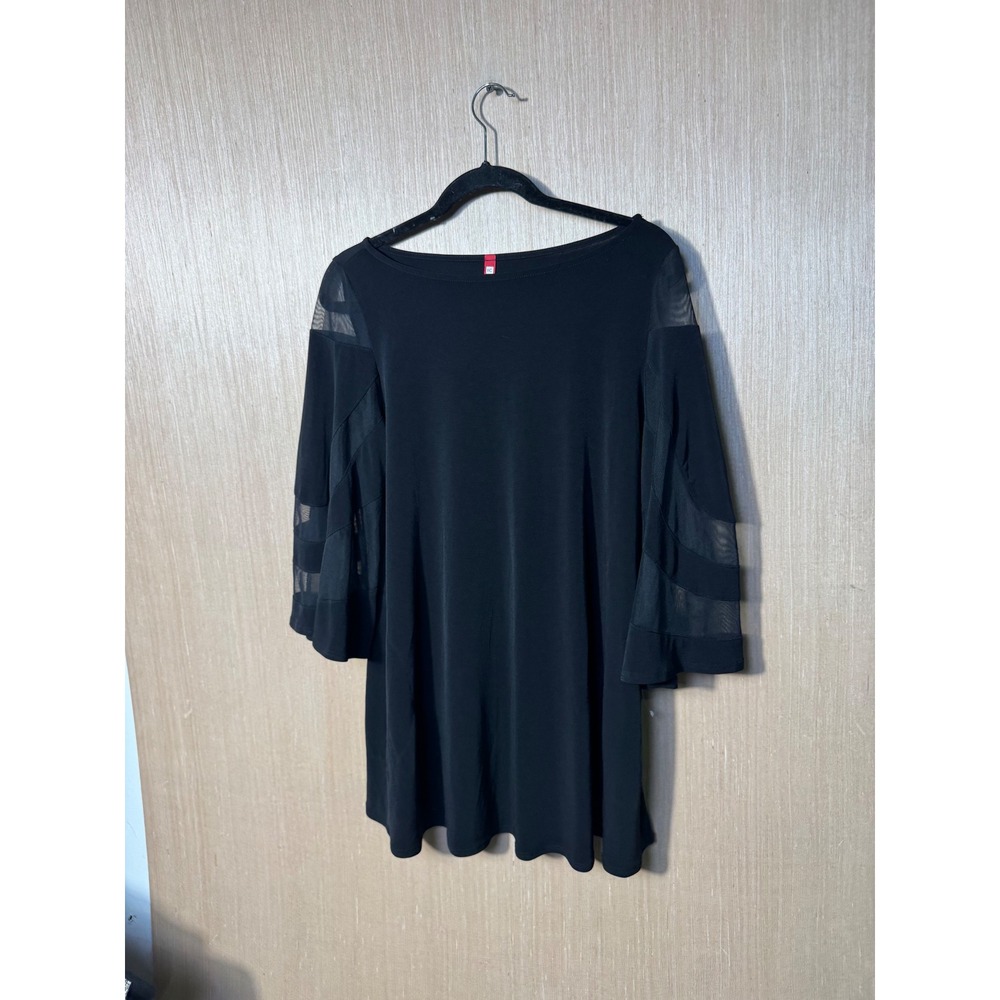 IC Collection Womens Black Mesh Panel Bell Sleeve Boat Neck Tunic Top 1241T M